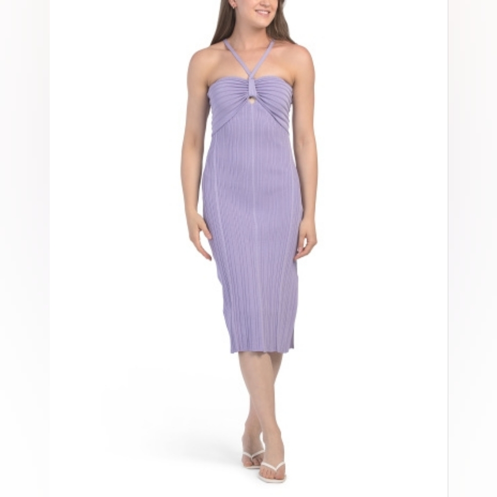 NWT - BCBG Lavender Ribbed Design Halter Neck Midi Sweater Dress - Size L